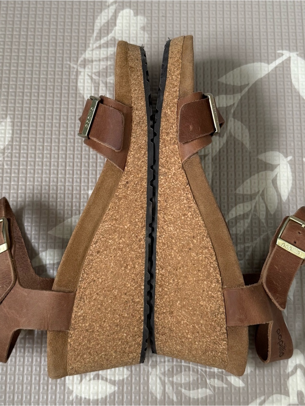 Papillio by Birkenstock Chestnut Leather Buckle Cork Wedge Sandals 41